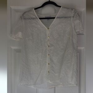 Liz Claiborne White Floral Button-Down Shirt